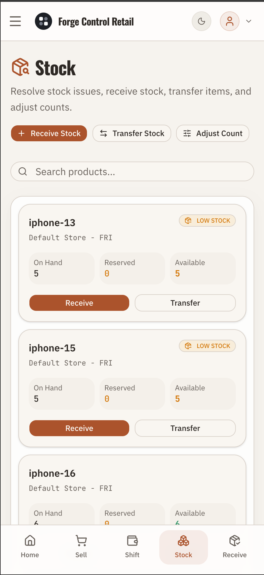 Forge Control retail stock mobile workflow